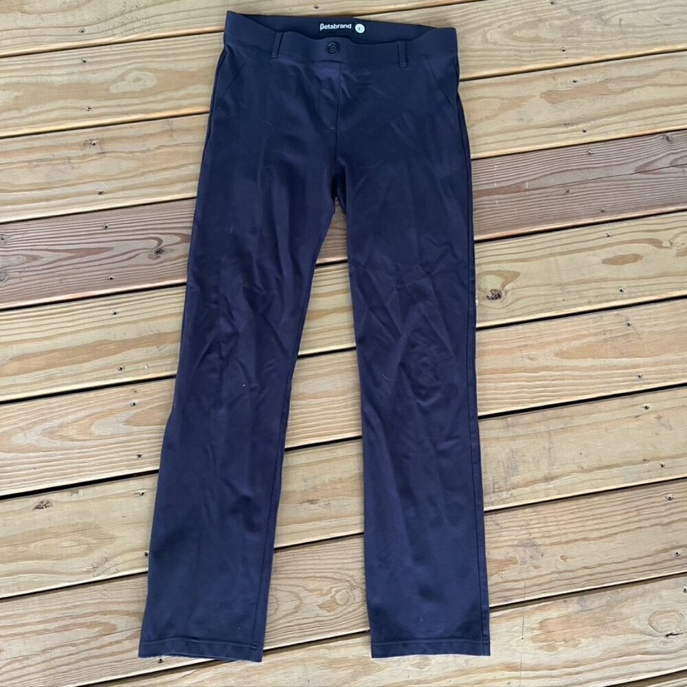 Betabrand Women Yoga Bootcut Pants Large Navy Blue Office Trousers Stretch